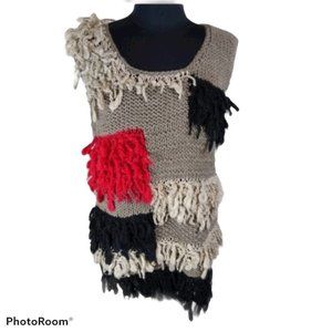 Lumiere Wool Blend Yarn Fringe Sweater Ves…